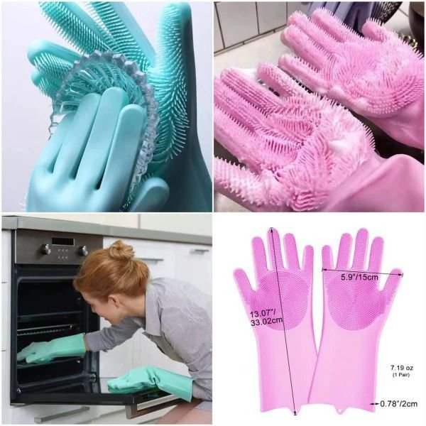 WhatsApp-Image-2024-10-09-at-5.50.57-PM.jpeg Magic Silicone Dish washing Gloves – Reusable Rubber Cleaning Gloves with Built-In Scrubber for Kitchen & Household Use (Random color) - Image 1